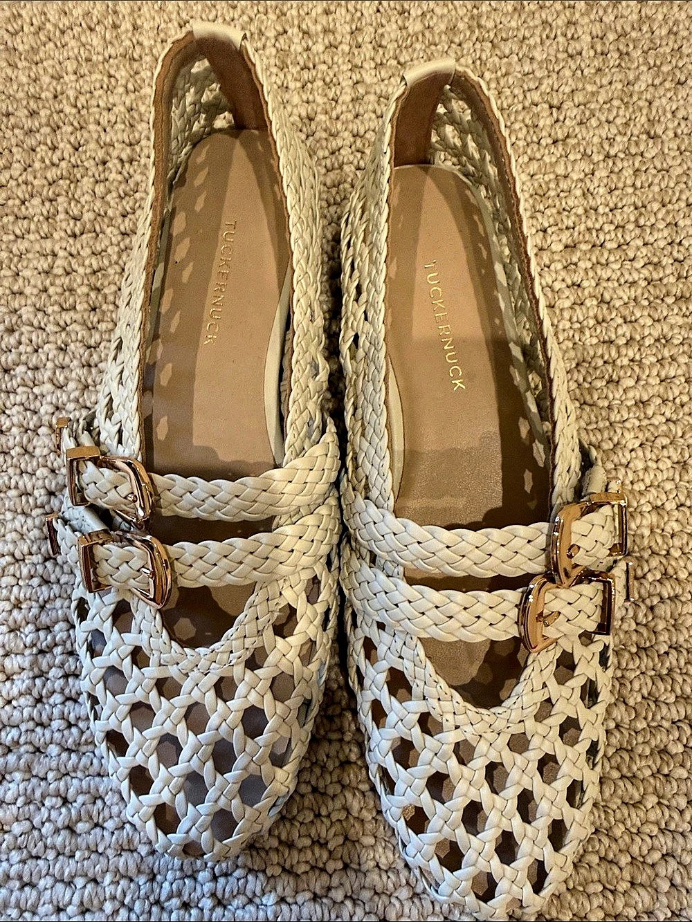 Tuckernuck White Woven Buckle Nina Flats Cream US 61⁄2